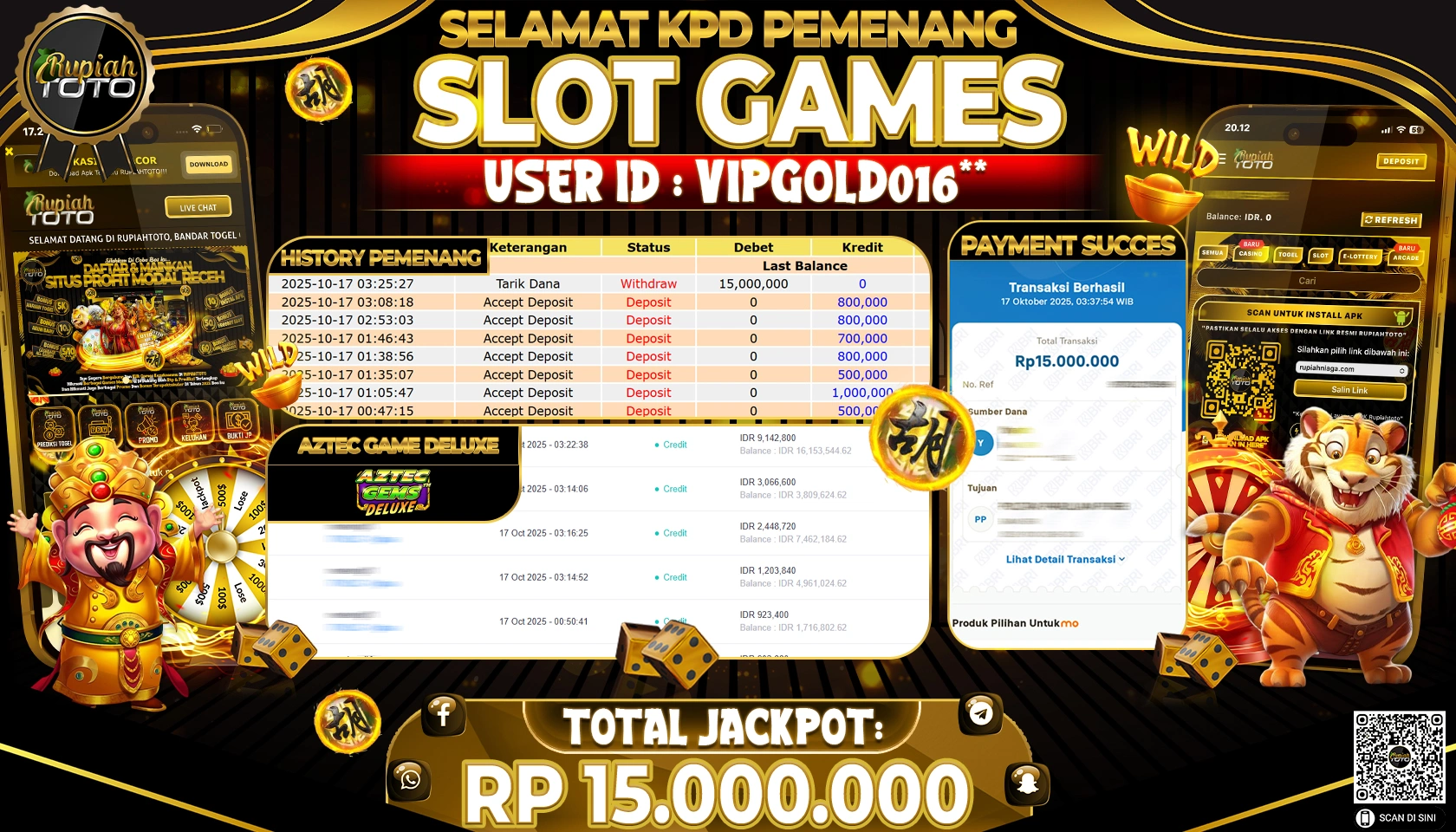 RUPIAHTOTO JACKPOT SLOT AZTEC GAME DELUXE Rp. 15,000,000 JUTA RUPIAH LUNAS