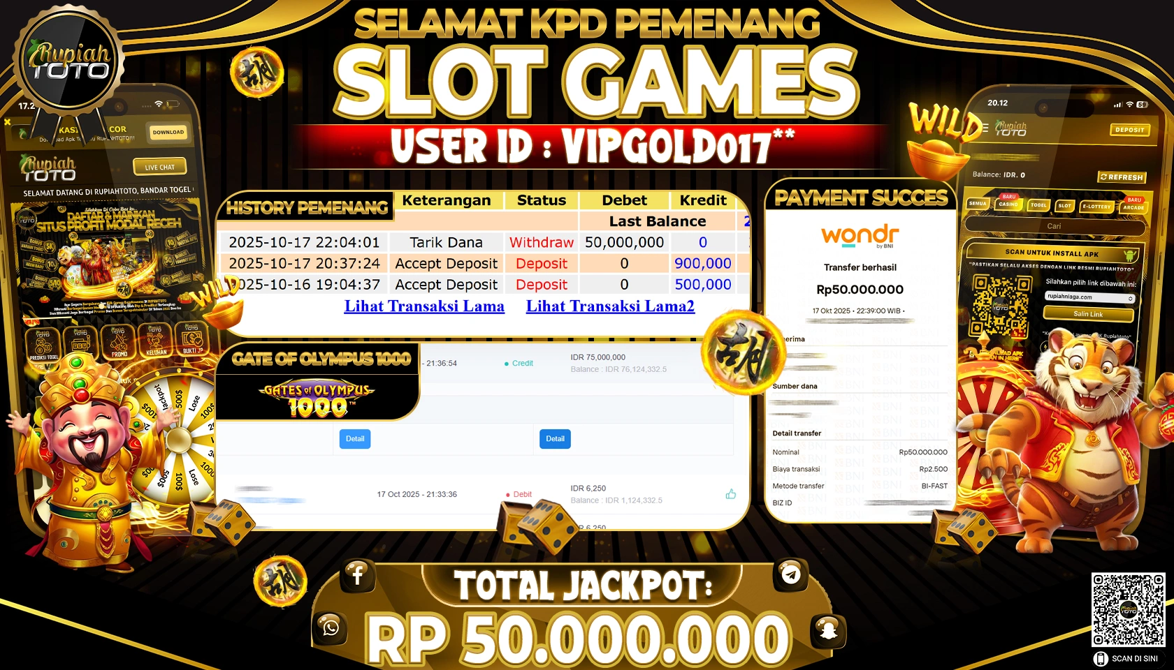 RUPIAHTOTO JACKPOT SLOT GATE OF OLYMPUS1000 Rp. 50,000,000 JUTA RUPIAH LUNAS