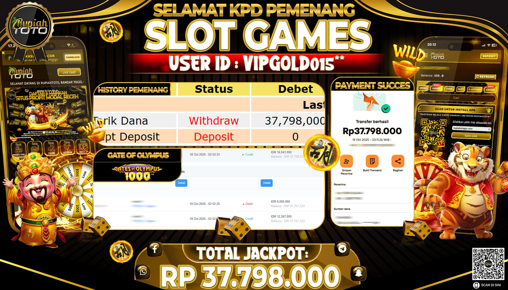 RUPIAHTOTO JACKPOT SLOT GATE OF OLYMPUS1000 Rp. 37,798,000 JUTA RUPIAH LUNAS