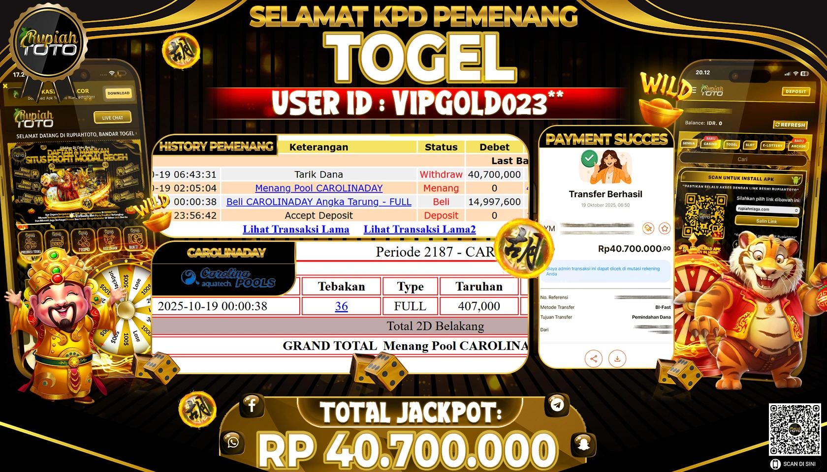 RUPIAHTOTO JACKPOT TOGEL  CAROLINA DAY  Rp 40,700,000 JUTA RUPIAH LUNAS 