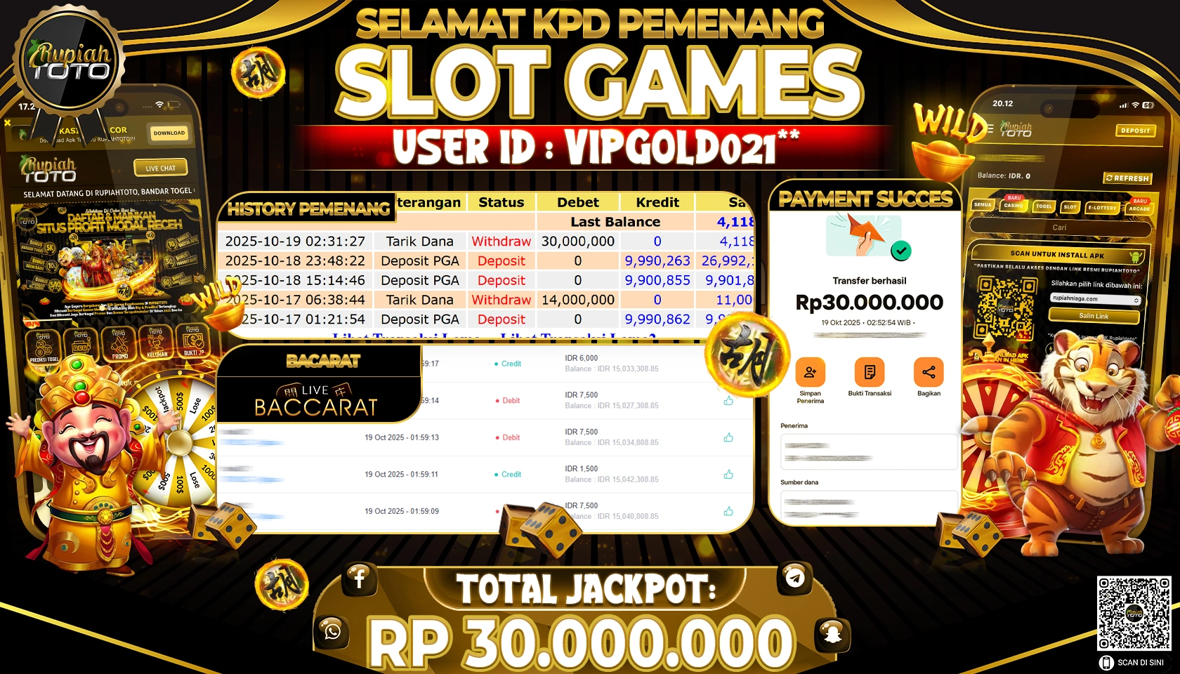 RUPIAHTOTO JACKPOT TOGEL  LIVEGAMES BACCARAT Rp 30,000,000 JUTA RUPIAH LUNAS 