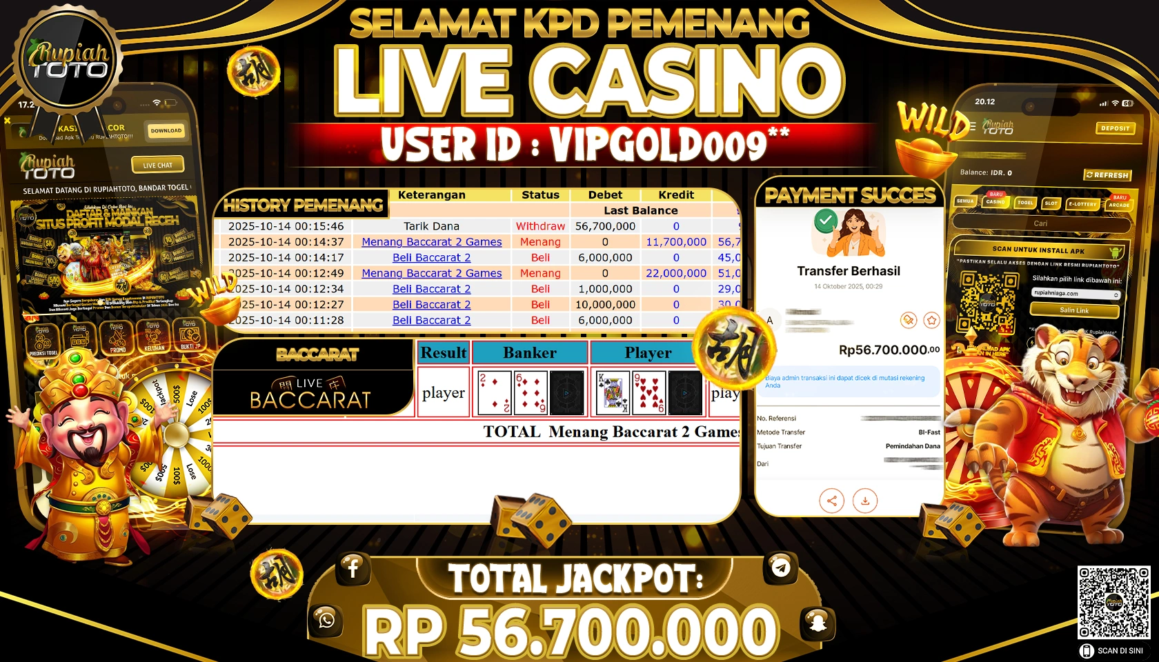 RUPIAHTOTO JACKPOT LIVEGAMES BACCARAT Rp. 56,700,000 JUTA RUPIAH LUNAS