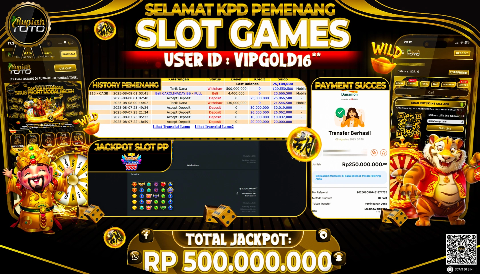RUPIAHTOTO JACKPOT DI  SLOT PP - STARLIGHT PRINCESS 1000  RP 500.000.000 JUTA RUPIAH LUNAS