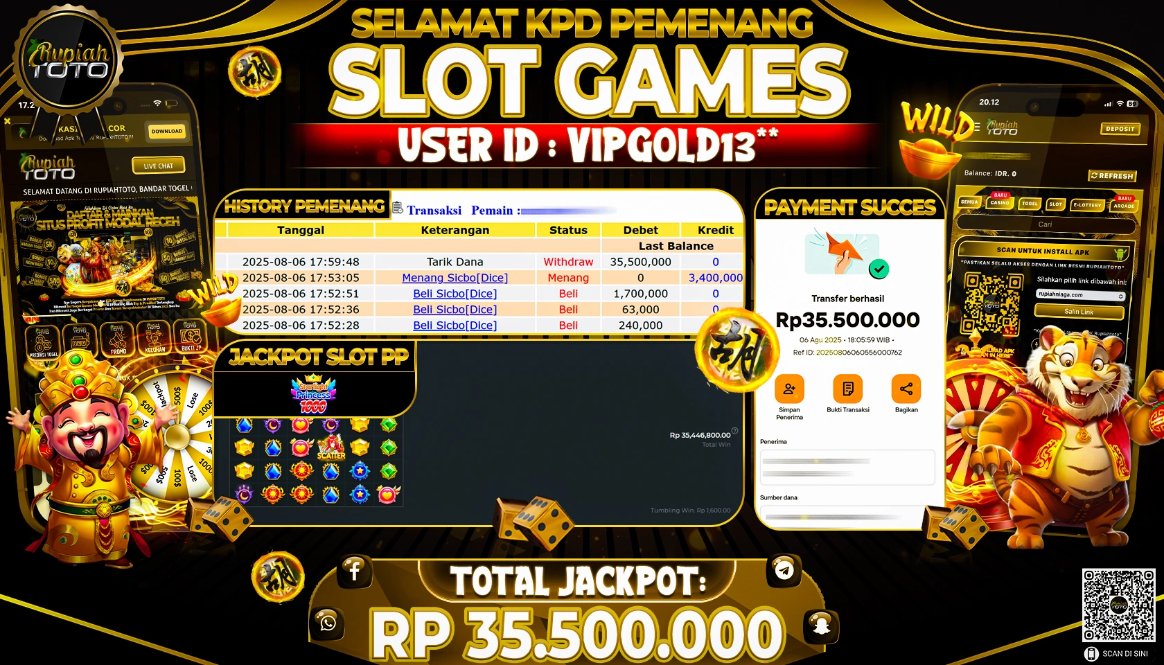 RUPIAHTOTO JACKPOT DI  SLOT PP  - STARLIGHT PRINCESS 1000  RP 35.500.000 JUTA RUPIAH LUNAS