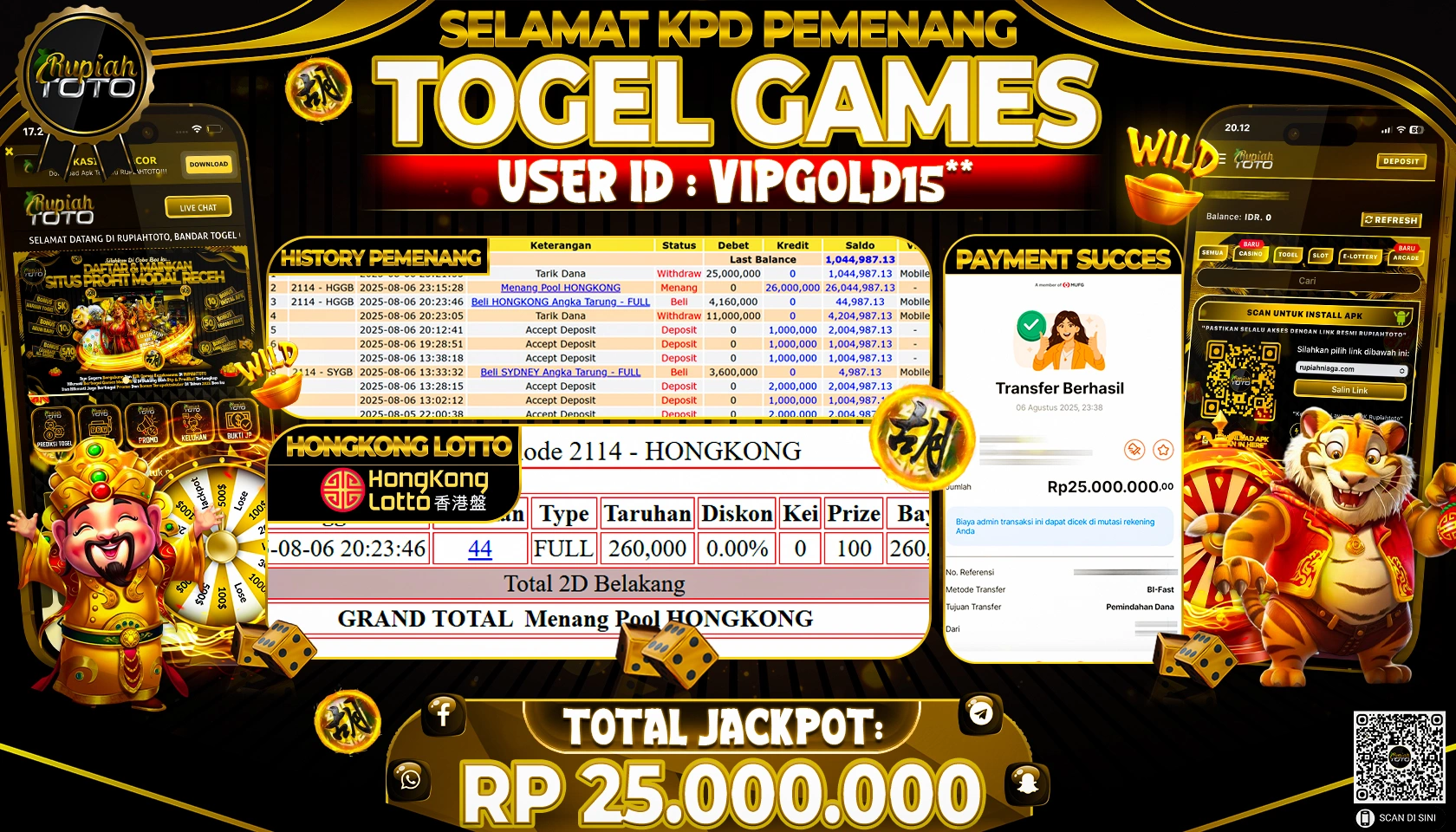 RUPIAHTOTO JACKPOT DI  TOGEL  - HONGKONG LOTTO RP 25.000.000 JUTA RUPIAH LUNAS