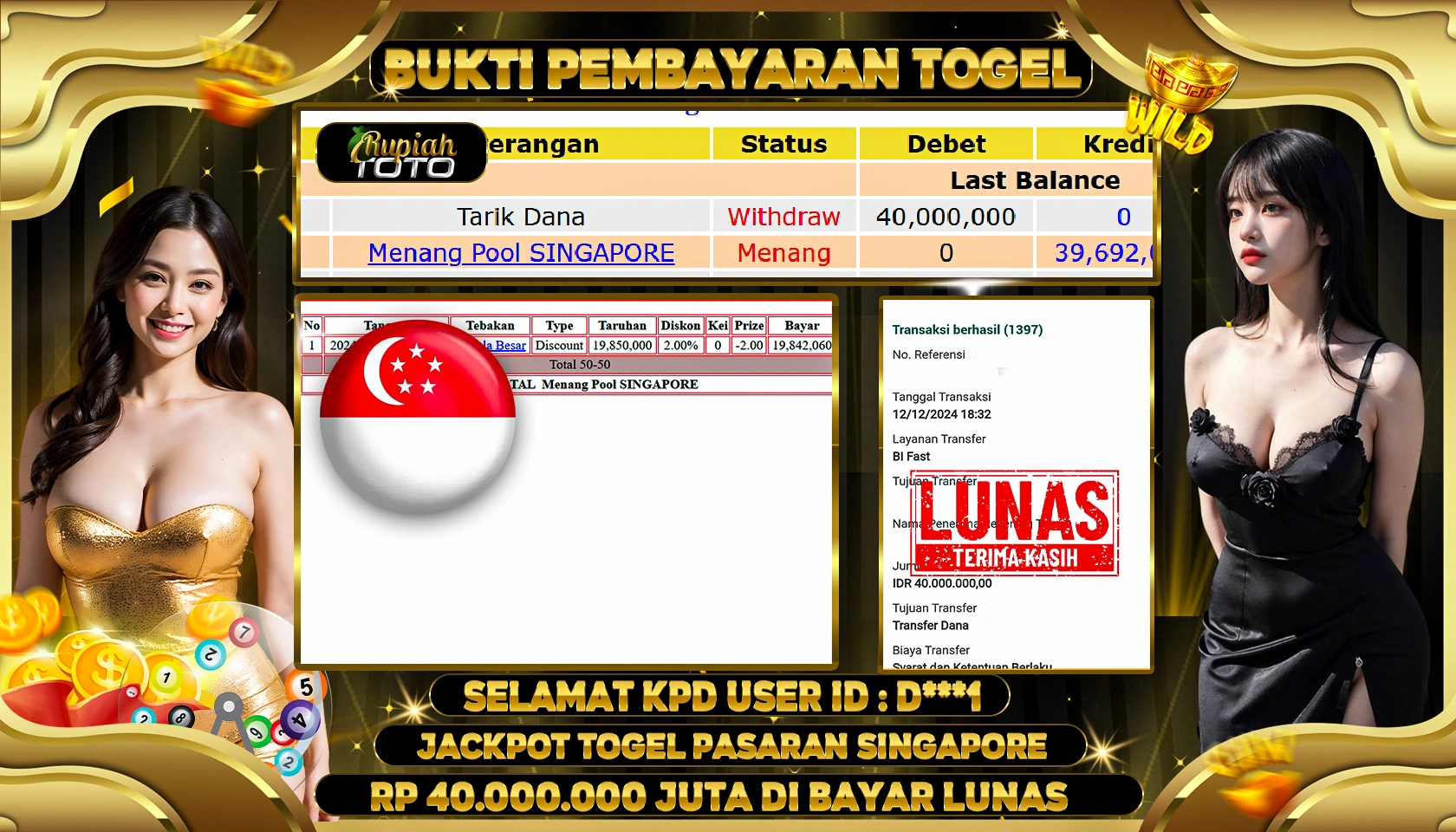 RUPIAHTOTO JACKPOT TOGEL PASARAN SINGAPORE RP.40.000.000 JUTA LUNAS