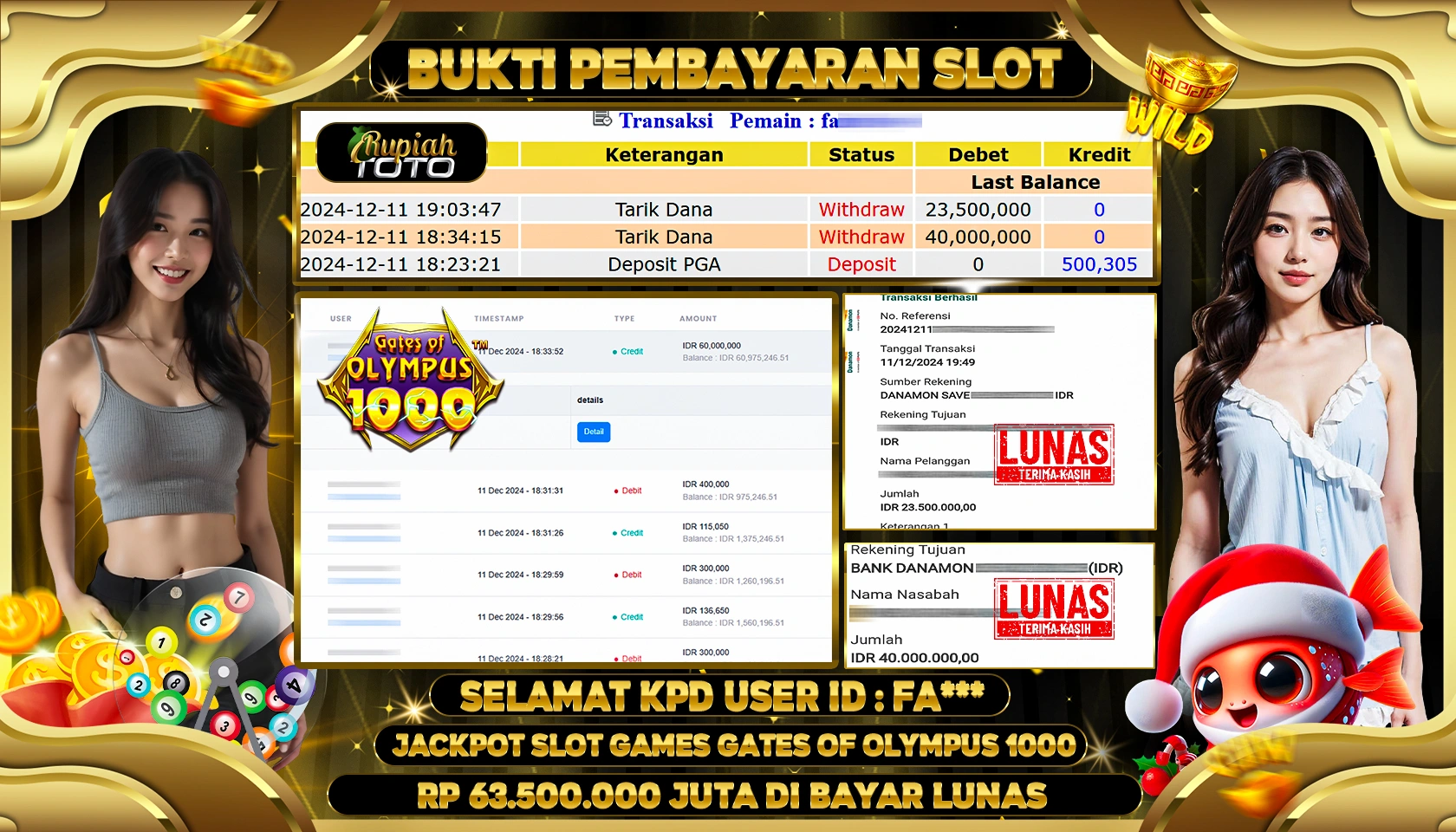 RUPIAHTOTO JACKPOT SLOT GAMES GATES OF OLYMPUS 1000 RP.63.500.000 JUTA LUNAS