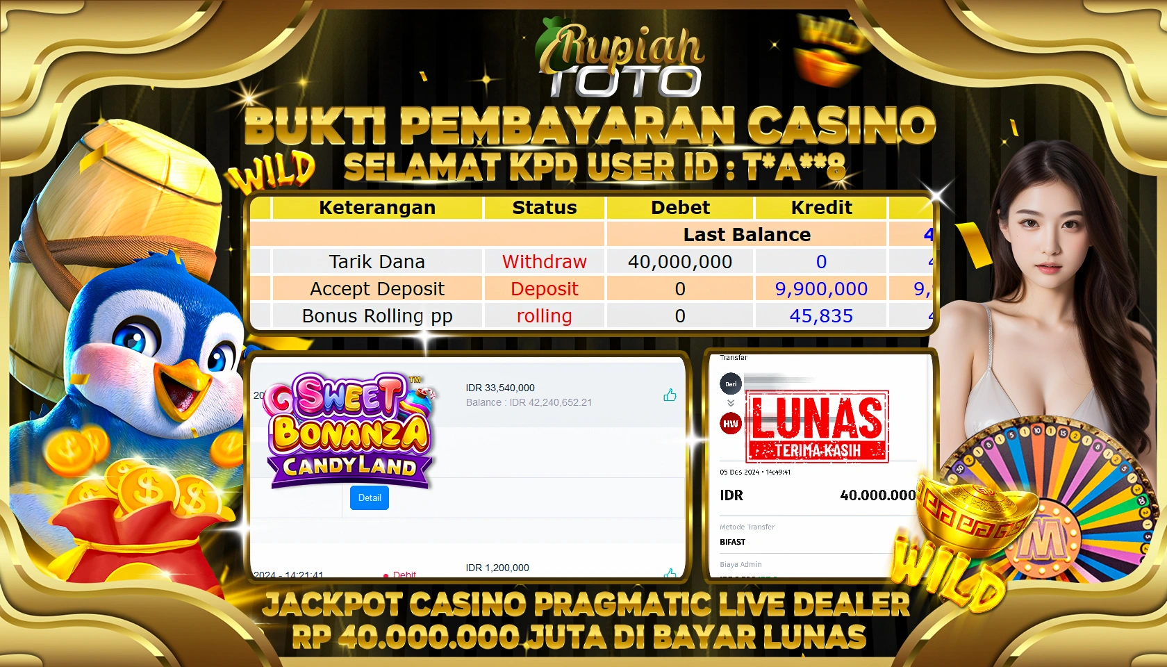 RUPIAHTOTO JACKPOT CASINO SWEET BONANZA CANDY LAND  RP.200.000.000 RATUS JUTA LUNAS