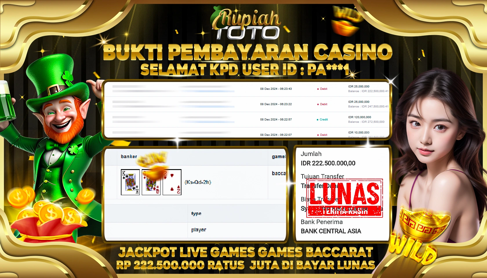 RUPIAHTOTO JACKPOT CASINO GAMES BACCARAT RP.222.500.000 RATUS JUTA LUNAS