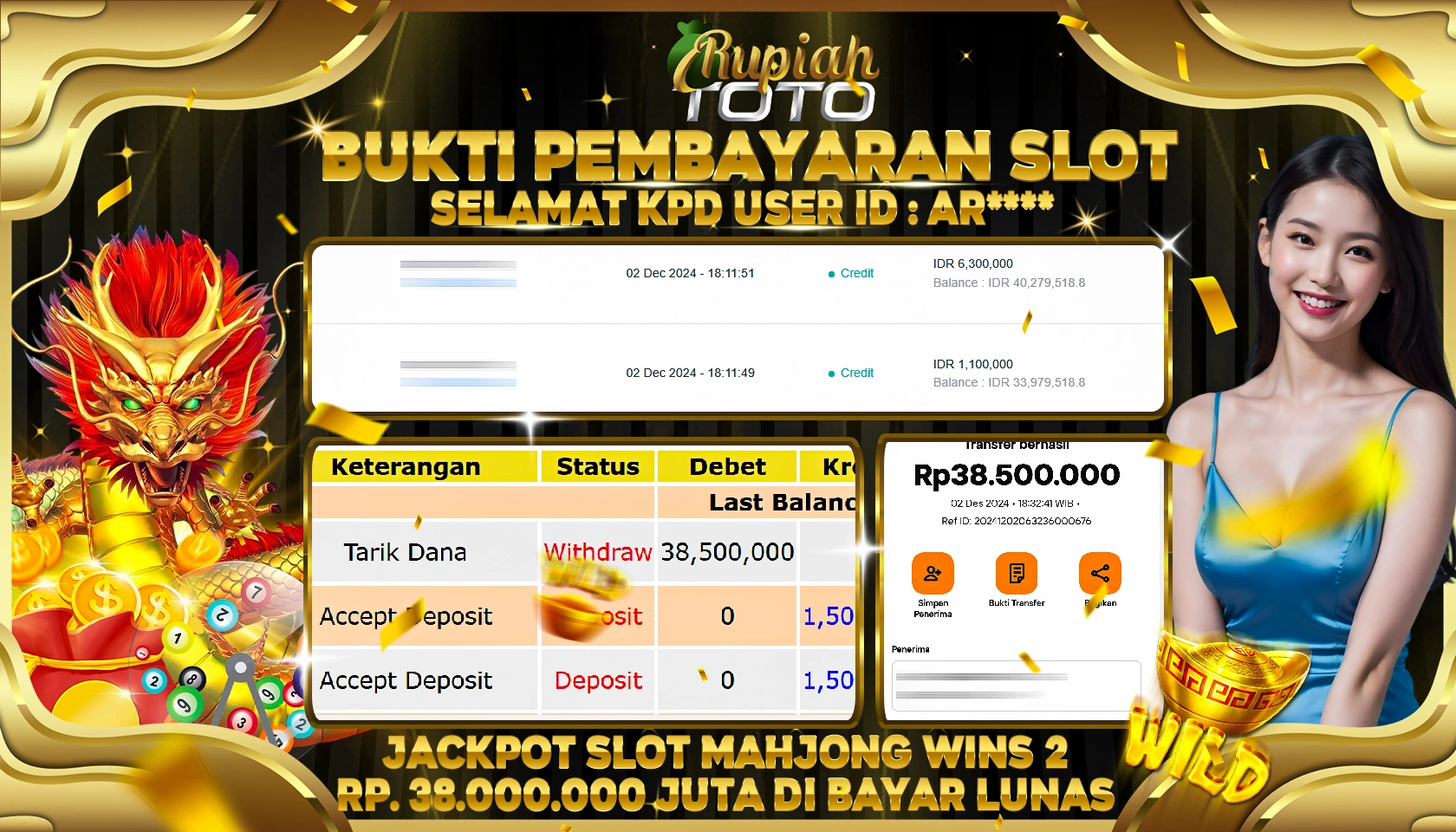 RUPIAHTOTO JACKPOT SLOT MAHJONG WAYS 2 RP.38.500.000 JUTA LUNAS