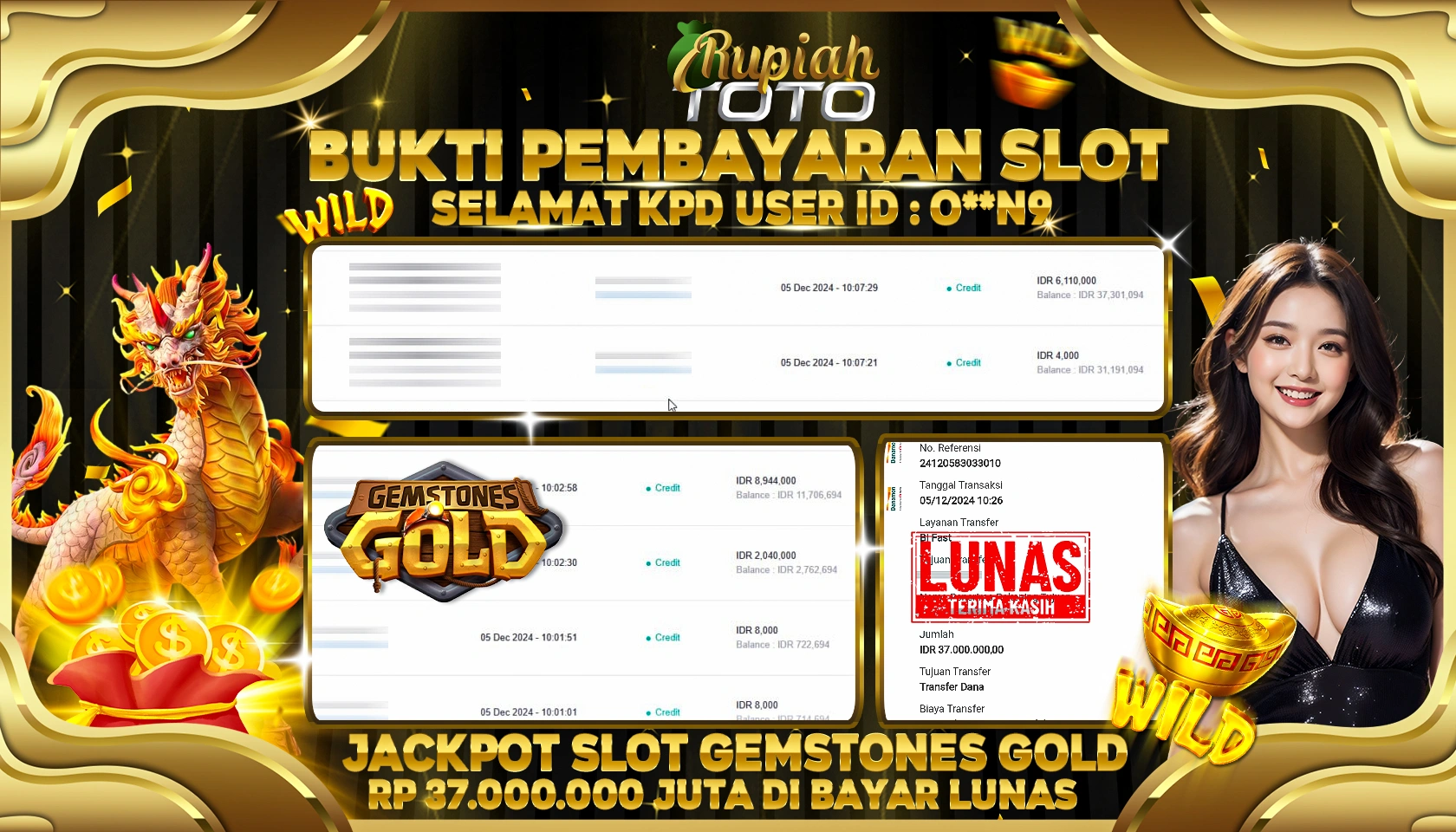 RUPIAHTOTO JACKPOT SLOT GEMSTONES RP.37.000.000 JUTA LUNAS