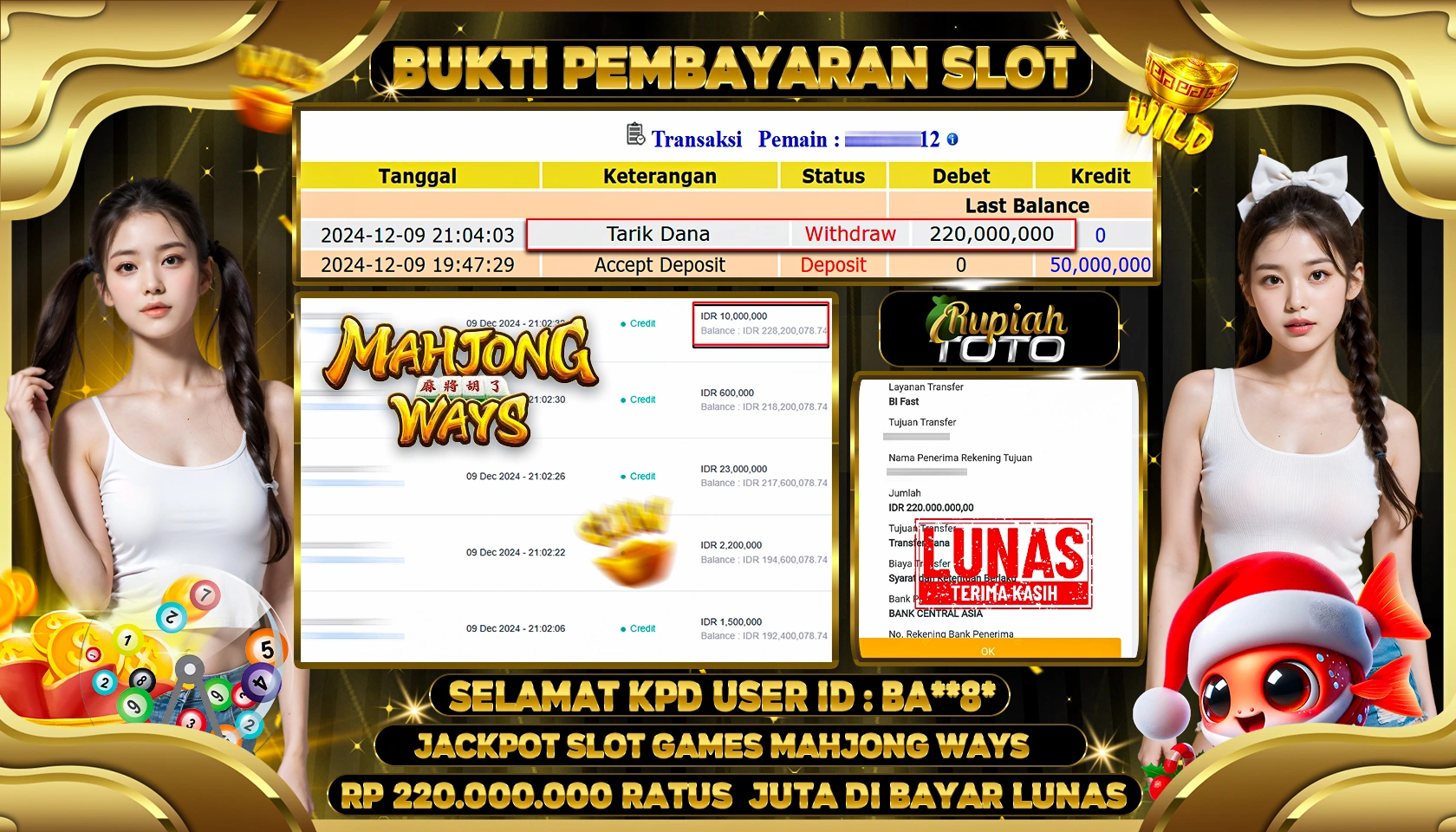 RUPIAHTOTO JACKPOT SLOT GAMES MAHJONG WAYS 1 RP.220.000.000 RATUS JUTA LUNAS