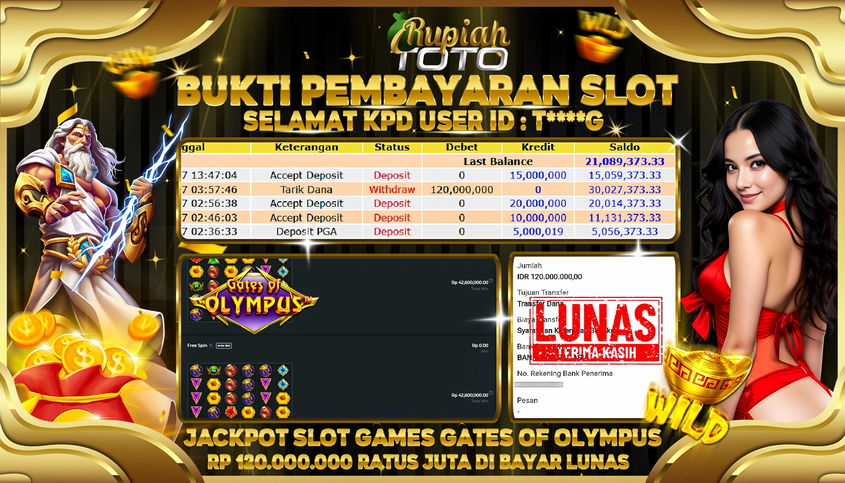 RUPIAHTOTO JACKPOT SLOT GAMES GATES OF OLYMPUS 1000 RP.120.000.000 RATUS JUTA LUNAS