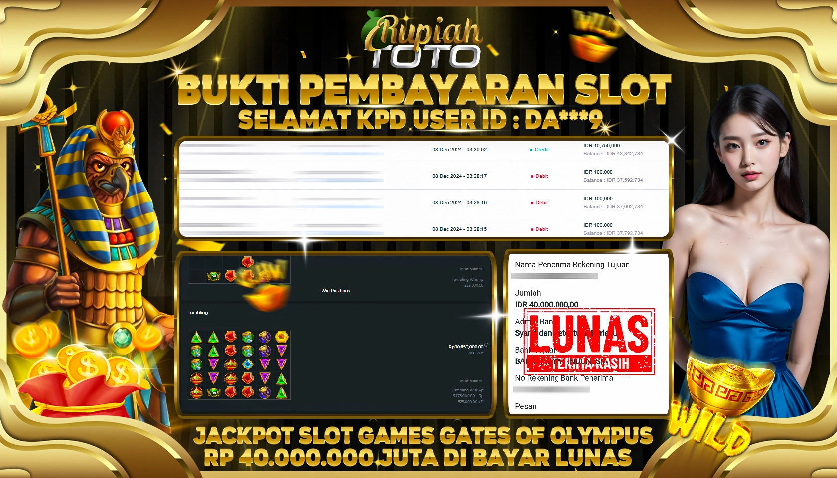RUPIAHTOTO JACKPOT SLOT GAMES GATES OF OLYMPUS RP.40.000.000 JUTA LUNAS