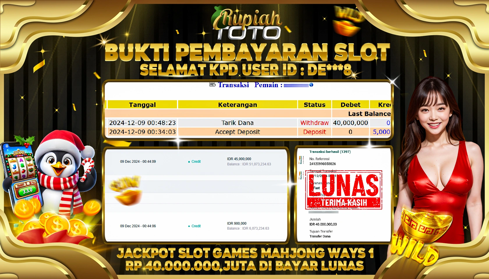 RUPIAHTOTO JACKPOT SLOT GAMES MAHJONG WAYS 1 RP.40.000.000 JUTA LUNAS