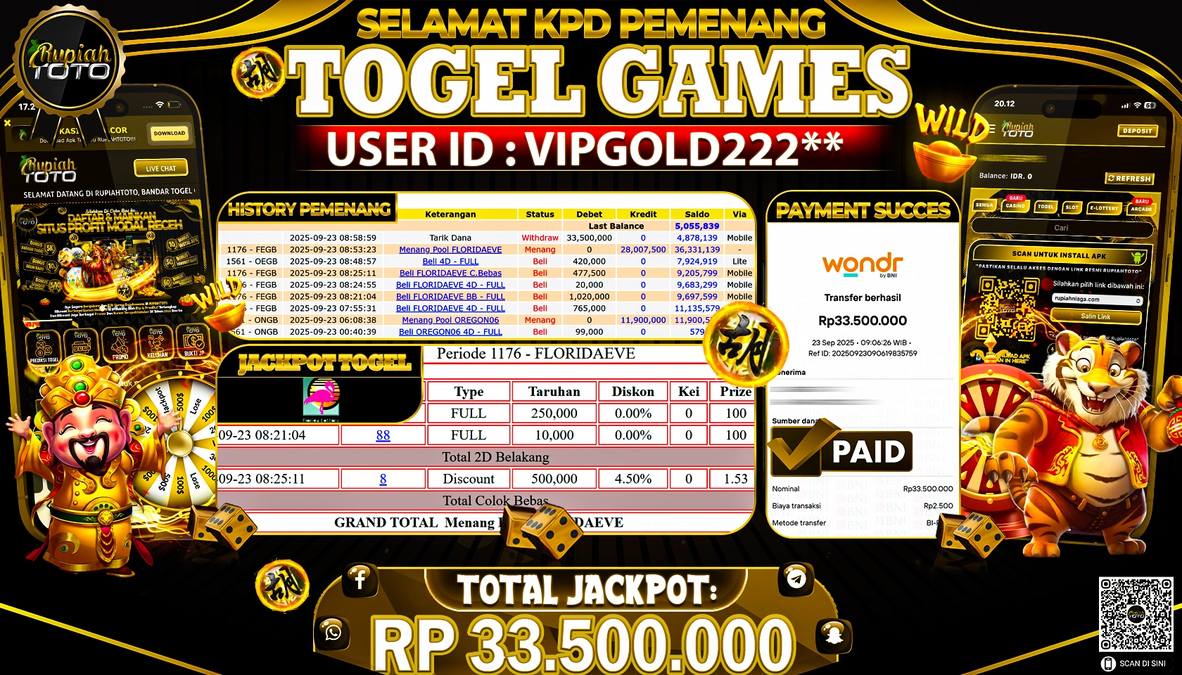RUPIAHTOTO JACKPOT TOGEL DI FLORIDAEVE RP 33.500.000 JUTA RUPIAH LUNAS