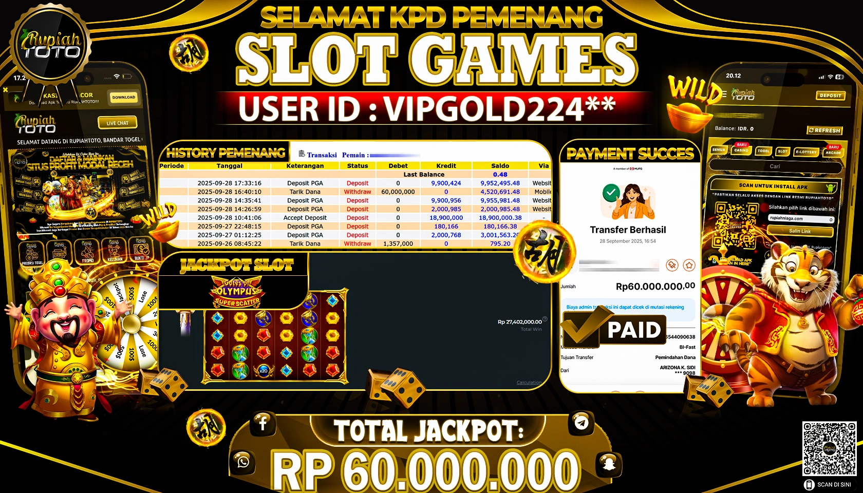 RUPIAHTOTO JACKPOT SLOT PP GATES OF OLYMPUS SUPER SCATTER RP 60.000.000 JUTA RUPIAH LUNAS