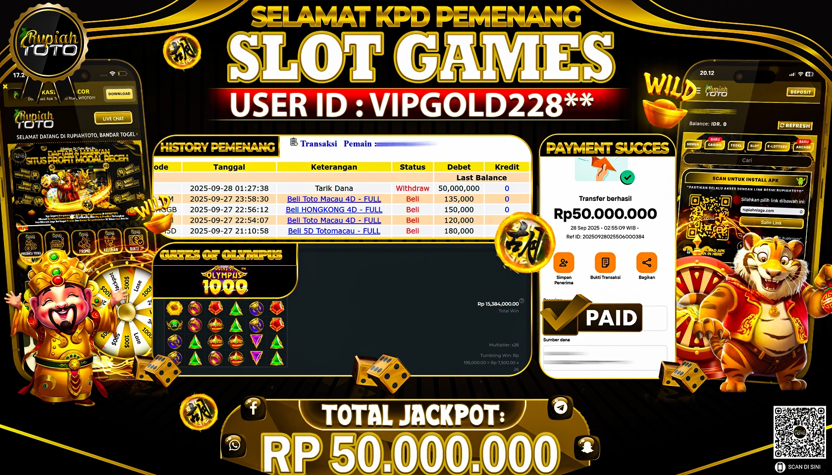 RUPIAHTOTO JACKPOT SLOT PP GATES OF OLYMPUS 1000  RP 50.000.000 JUTA RUPIAH LUNAS