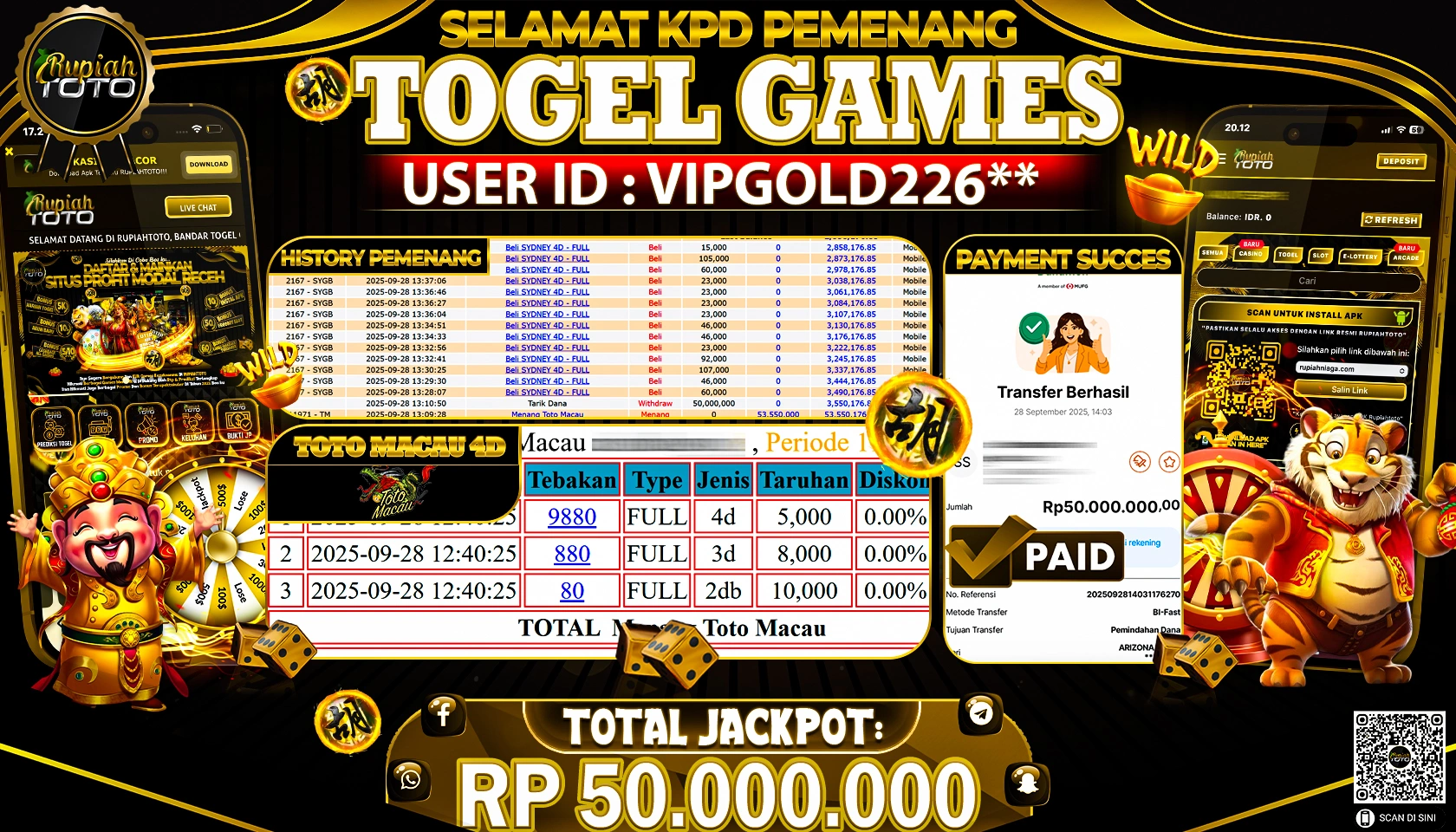 RUPIAHTOTO JACKPOT TOGEL DI TTM4D RP 50.000.000 JUTA RUPIAH LUNAS
