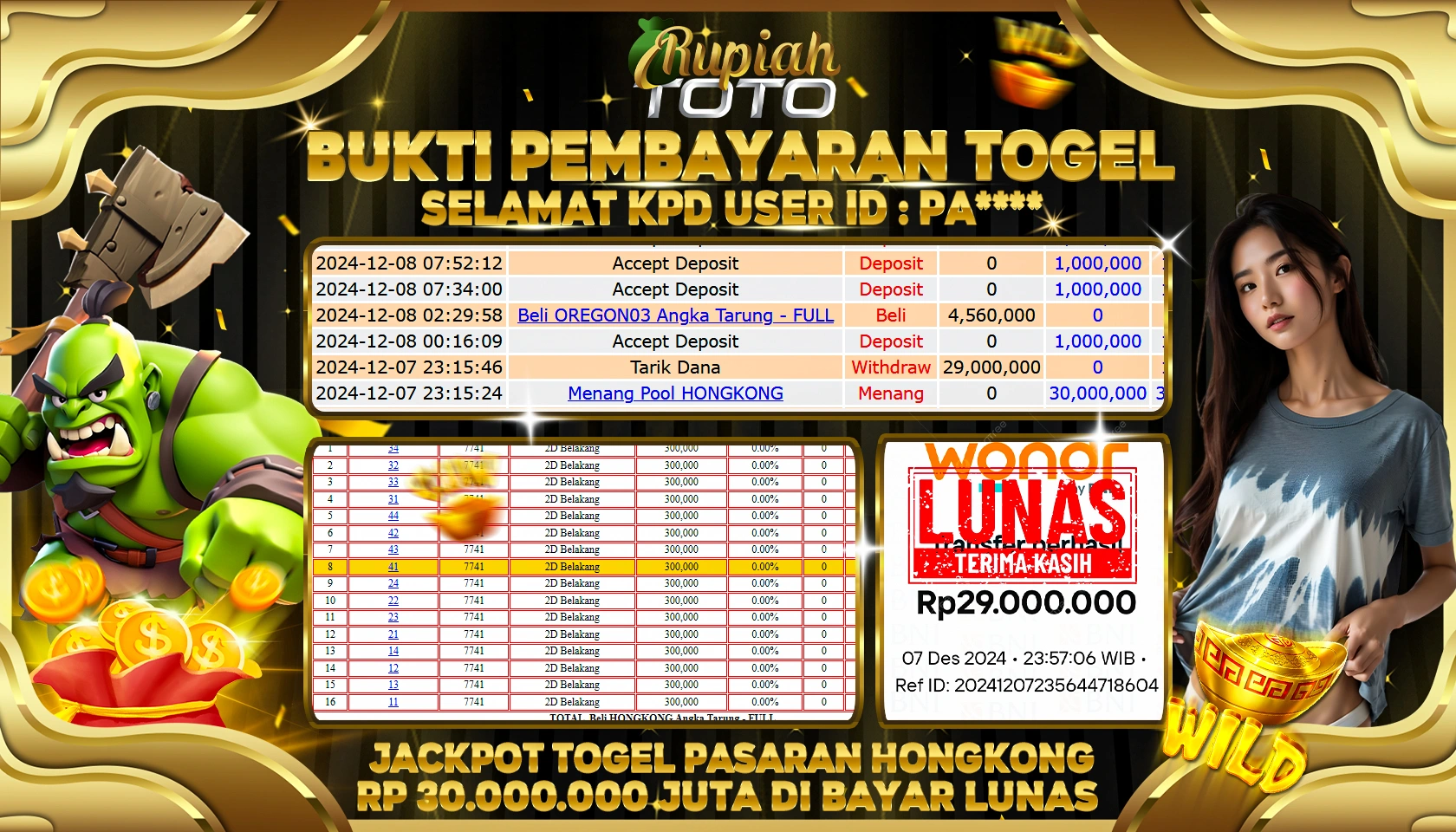 RUPIAHTOTO JACKPOT TOGEL PASARAN HONGKONG RP.30.000.000 JUTA LUNAS