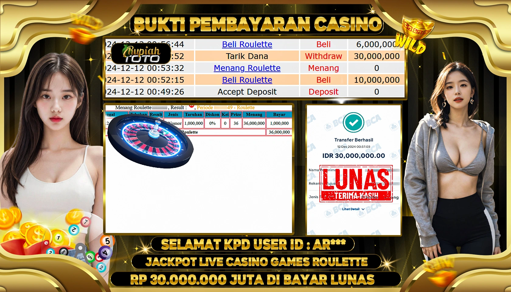 RUPIAHTOTO JACKPOT LIVE CASINO GAMES ROULETTE RP.30.000.000 JUTA LUNAS