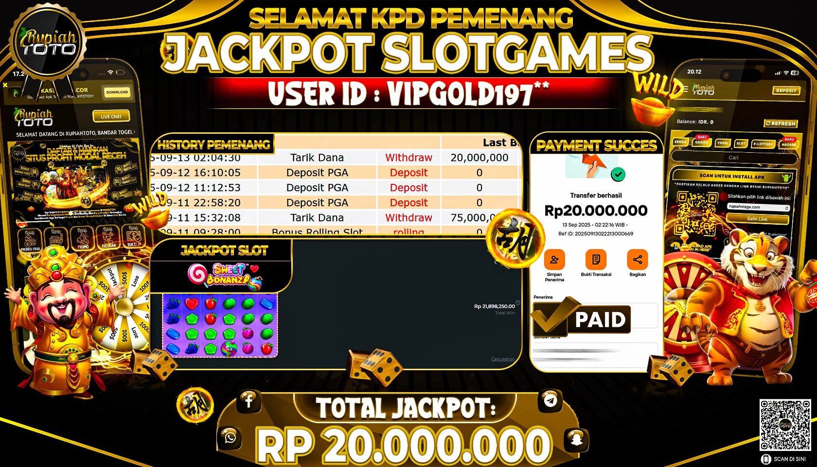 RUPIAHTOTO JACKPOT DI SLOT  PRAGMATICPLAY - SWEETBONANZA RP 20.000.000 JUTA RUPIAH LUNAS