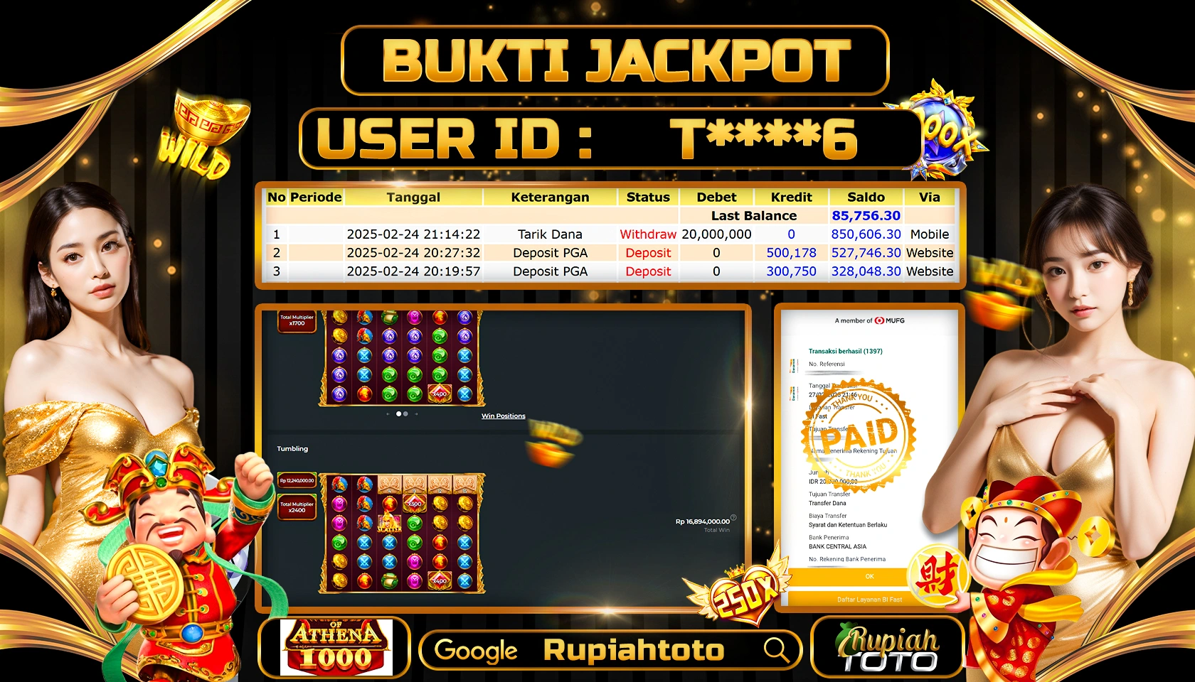 RUPIAHTOTO JACKPOT SLOT PRAGMATIC PLAY GAMES ATHENA 1000 RP 20.000.000 JUTA LUNAS