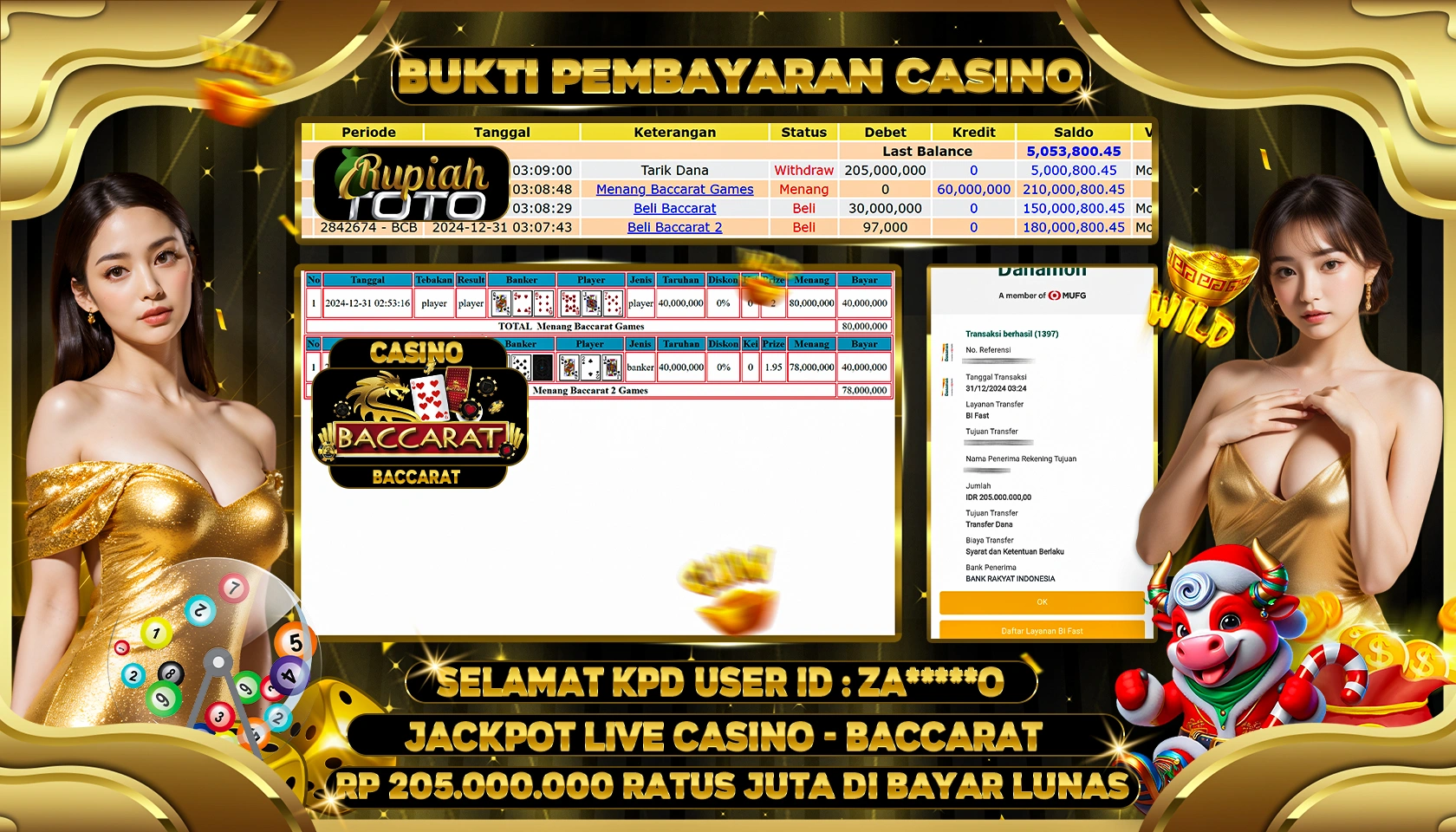 RUPIAHTOTO JACKPOT CASINO GAMES BACCARAT RP 205.000.000 RATUS JUTA LUNAS