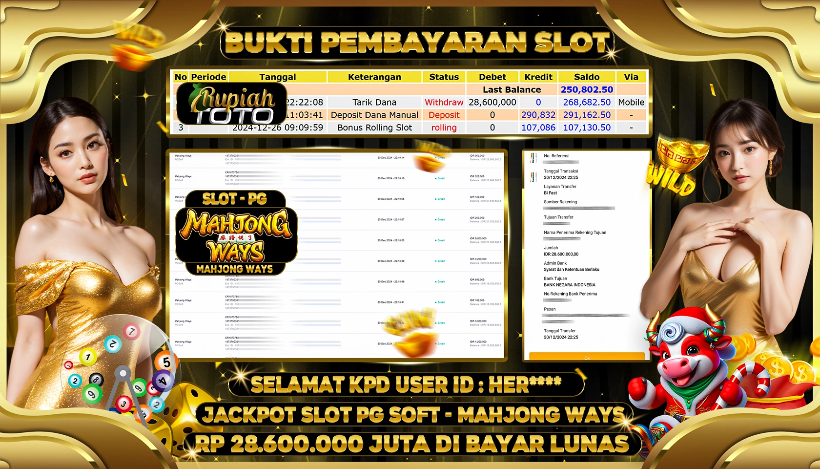 RUPIAHTOTO JACKPOT SLOT GAMES MAHJONG WAYS 1 RP 28.600.000 JUTA LUNAS