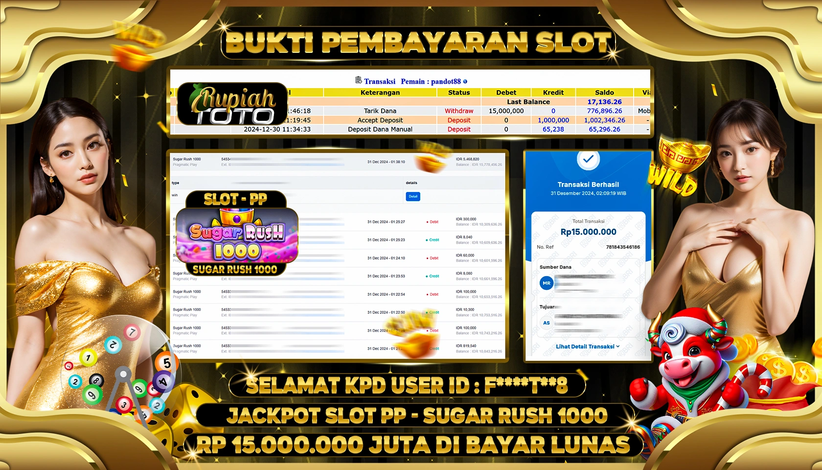 RUPIAHTOTO JACKPOT SLOT GAMES SUGAR RUSH 1000 RP 15.000.000 JUTA LUNAS