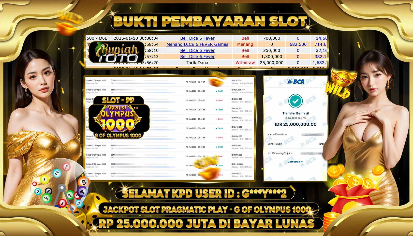 RUPIAHTOTO JACKPOT SLOT GAMES GATES OF OLYMPUS 1000 RP 25.000.000 JUTA LUNAS