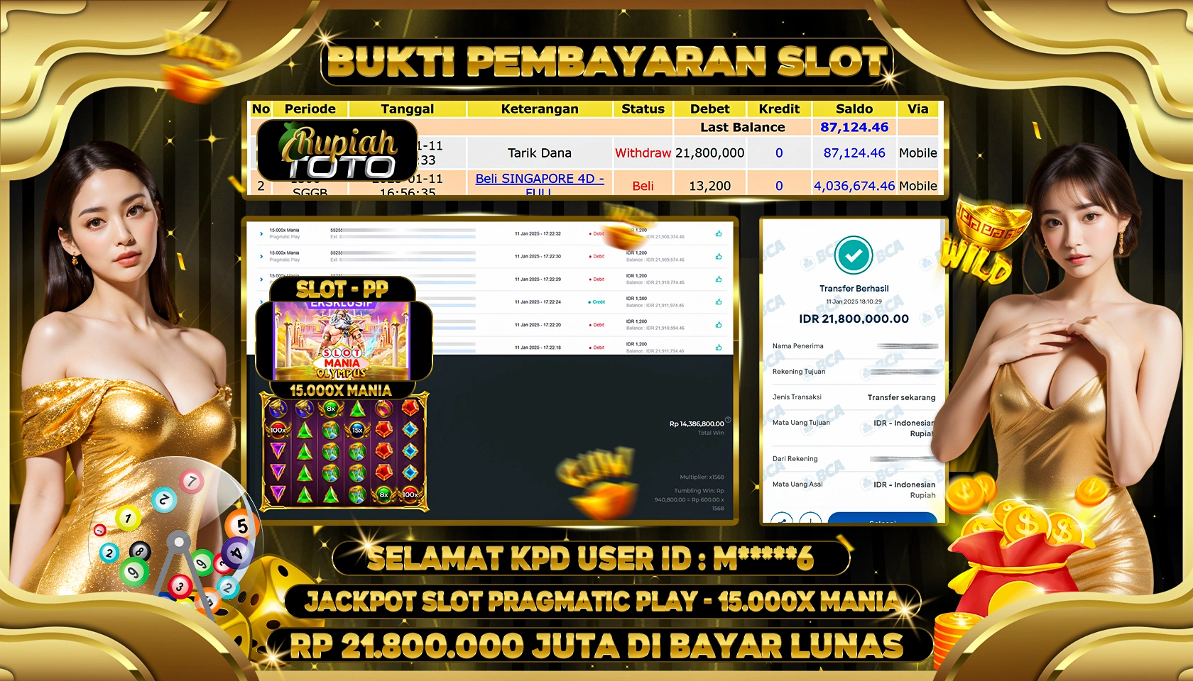 RUPIAHTOTO JACKPOT SLOT GAMES 15.000X MANIA RP 21.800.000 JUTA LUNAS
