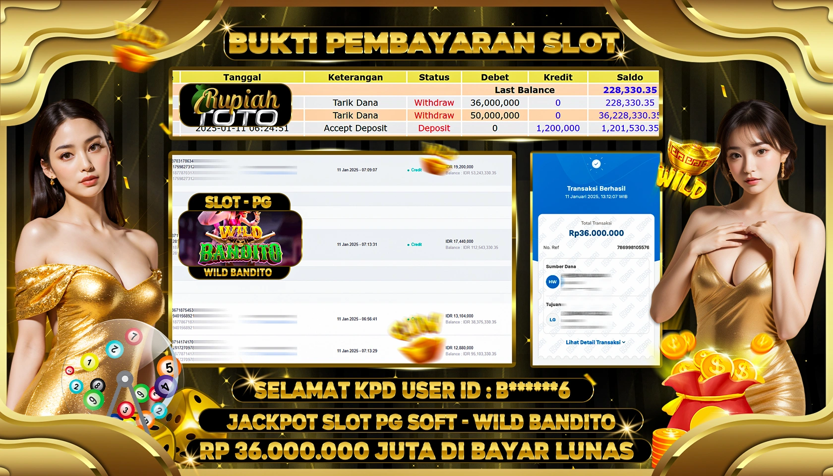 RUPIAHTOTO JACKPOT SLOT GAMES WILD BANDITO RP 36.000.000 JUTA LUNAS