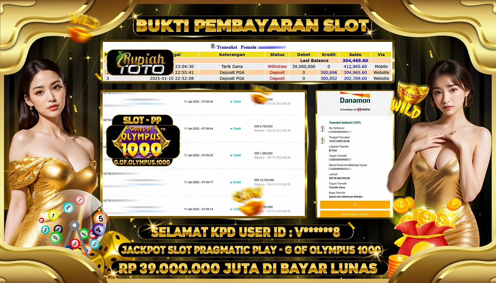 RUPIAHTOTO JACKPOT SLOT GAMES GATES OF OLYMPUS 1000 RP 39.000.000 JUTA LUNAS