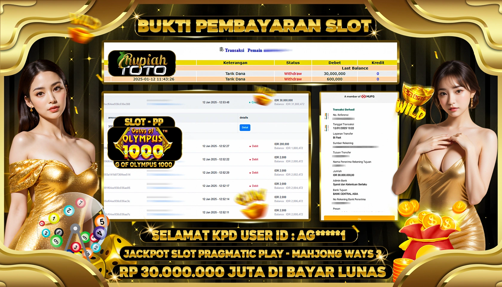 RUPIAHTOTO JACKPOT SLOT GAMES GATES OF OLYMPUS 1000 RP 30.000.000 JUTA LUNAS