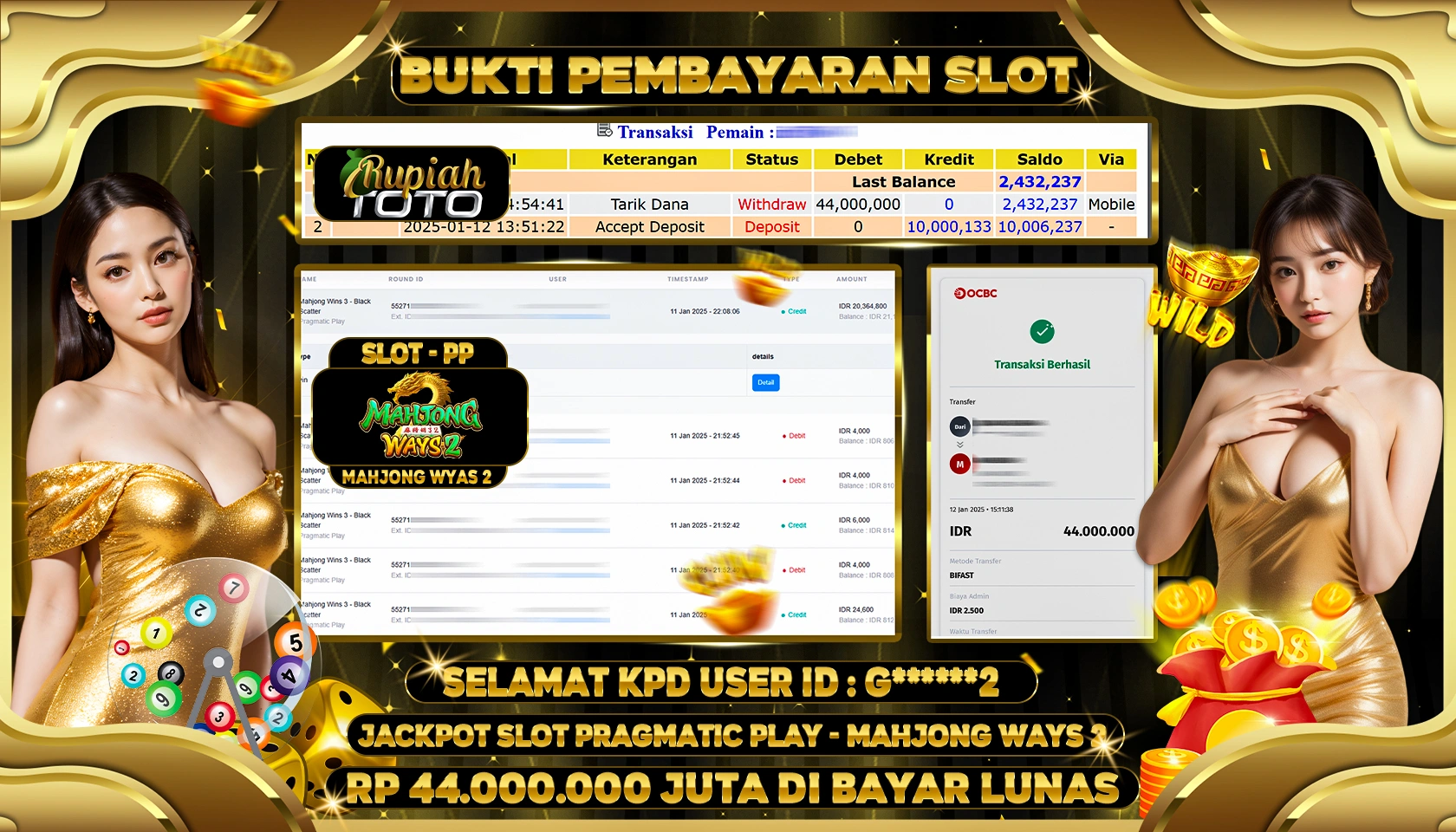 RUPIAHTOTO JACKPOT SLOT GAMES MAHJONG WAYS 2 RP 44.000.000 JUTA LUNAS