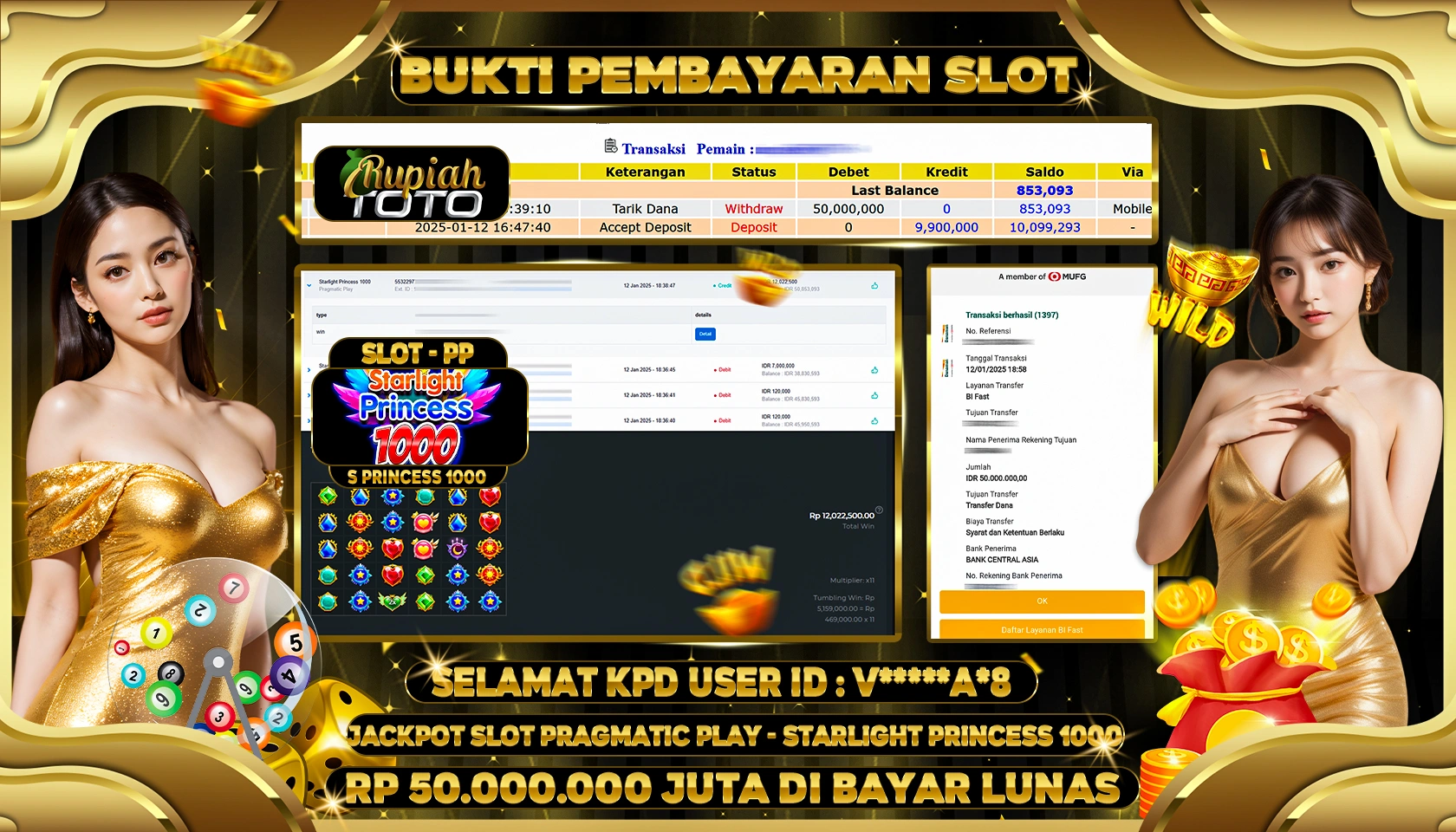 RUPIAHTOTO JACKPOT SLOT GAMES STARLIGHT PRINCESS 1000 RP 50.000.000 JUTA LUNAS