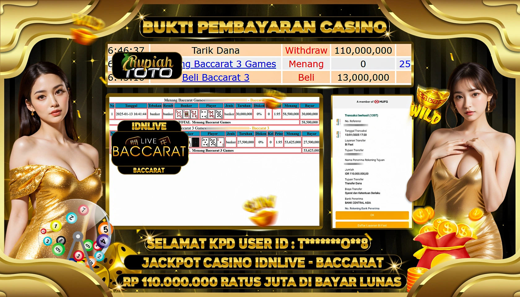 RUPIAHTOTO JACKPOT CASINO GAMES BACCARAT RP 110.000.000 RATUS JUTA LUNAS