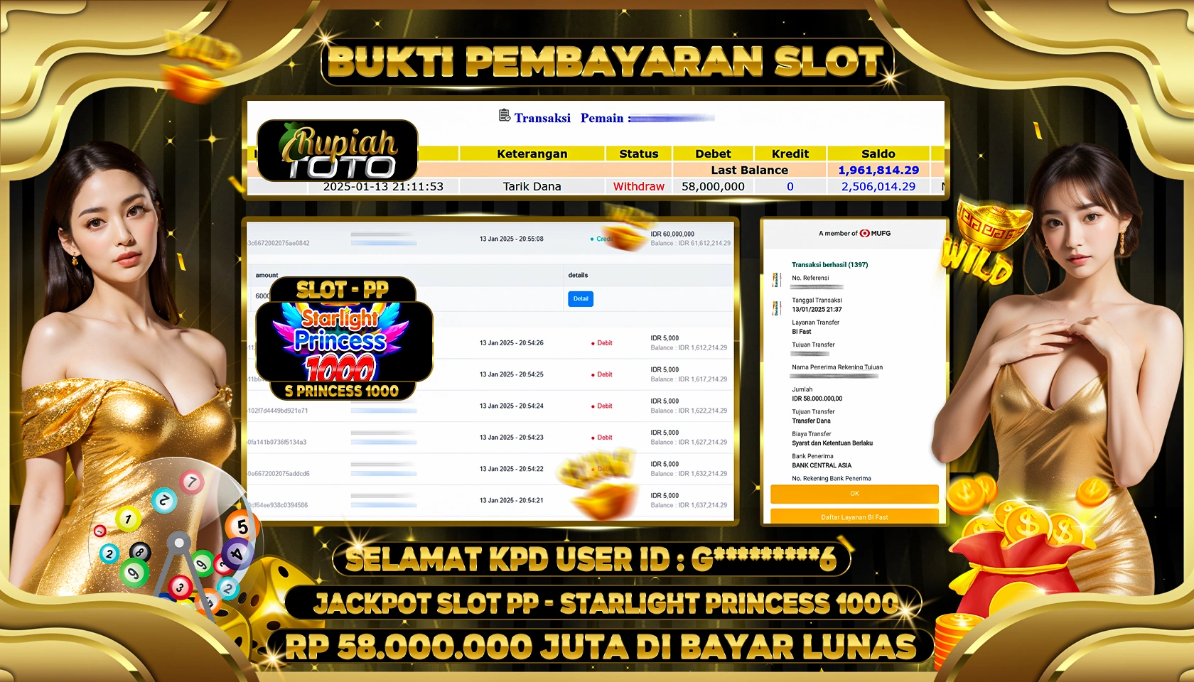 RUPIAHTOTO JACKPOT SLOT GAMES STARLIGHT PRINCESS 1000 RP 58.000.000 JUTA LUNAS