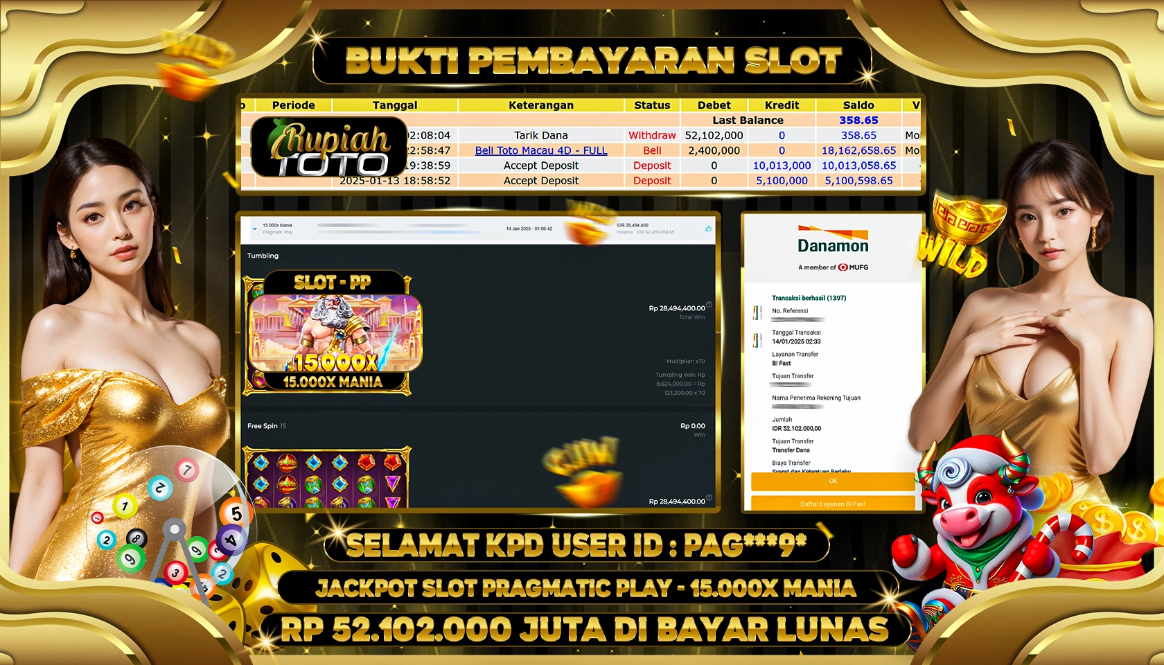 RUPIAHTOTO JACKPOT SLOT GAMES 15.000X MANIA RP 52.102.000 JUTA LUNAS