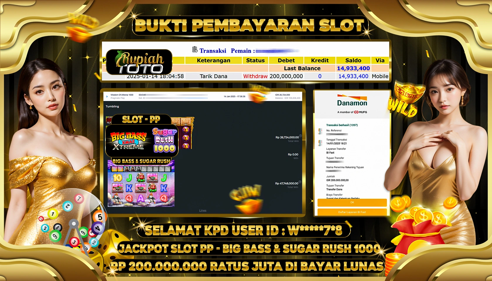RUPIAHTOTO JACKPOT SLOT GAMES BIG BASS & SUGAR RUSH 1000 RP 200.000.000 RATUS JUTA LUNAS