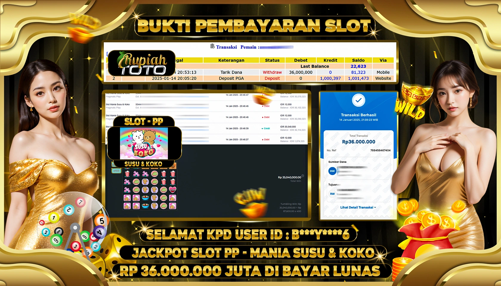 RUPIAHTOTO JACKPOT SLOT GAMES MANIA SUSU & KOKO RP 36.000.000 JUTA LUNAS