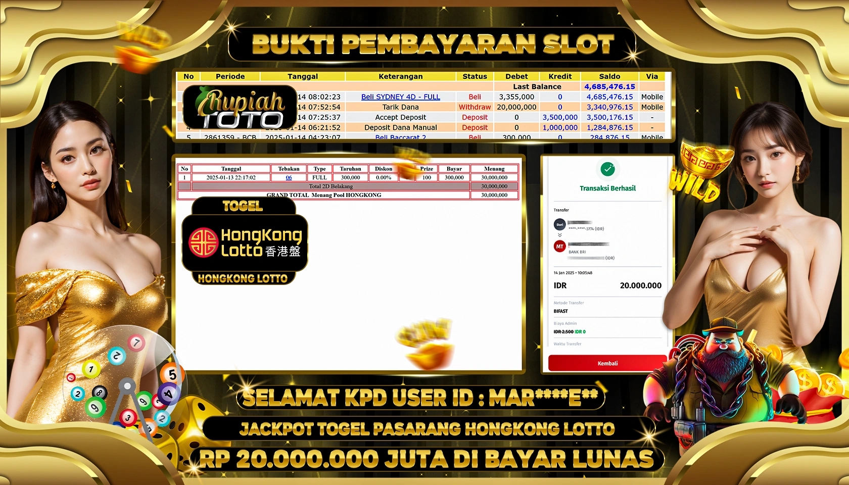 RUPIAHTOTO JACKPOT TOGEL PASARAN HONGKONG LOTTO RP 20.000.000 JUTA LUNAS