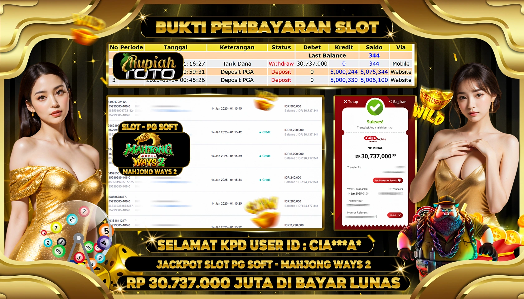 RUPIAHTOTO JACKPOT SLOT GAMES MAHJONG WAYS 2 RP 30.000.000 JUTA LUNAS