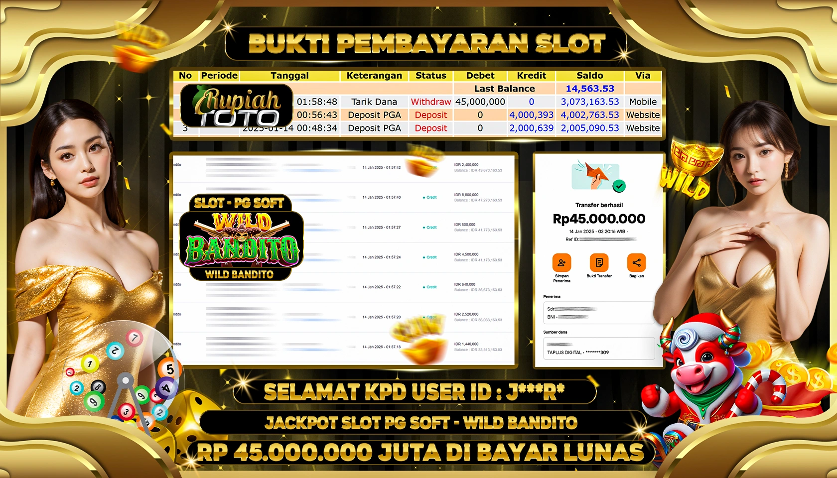 RUPIAHTOTO JACKPOT SLOT GAMES WILD BANDITO RP 45.000.000 JUTA LUNAS
