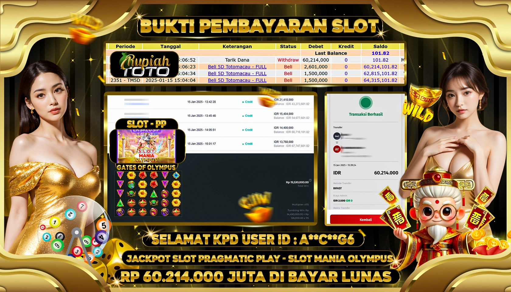 RUPIAHTOTO JACKPOT SLOT GAMES MANIA OLYMPUS RP 60.214.000 JUTA LUNAS