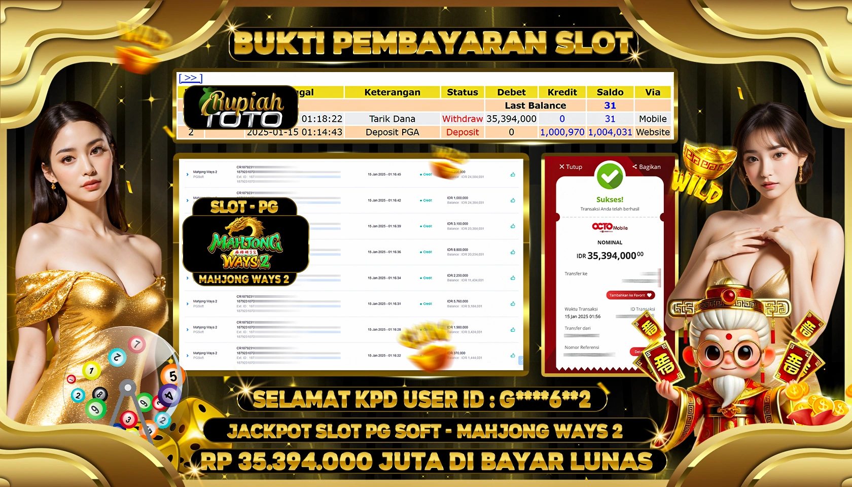 RUPIAHTOTO JACKPOT SLOT GAMES MAHJONG WAYS 2 RP 35.394.000 JUTA LUNAS