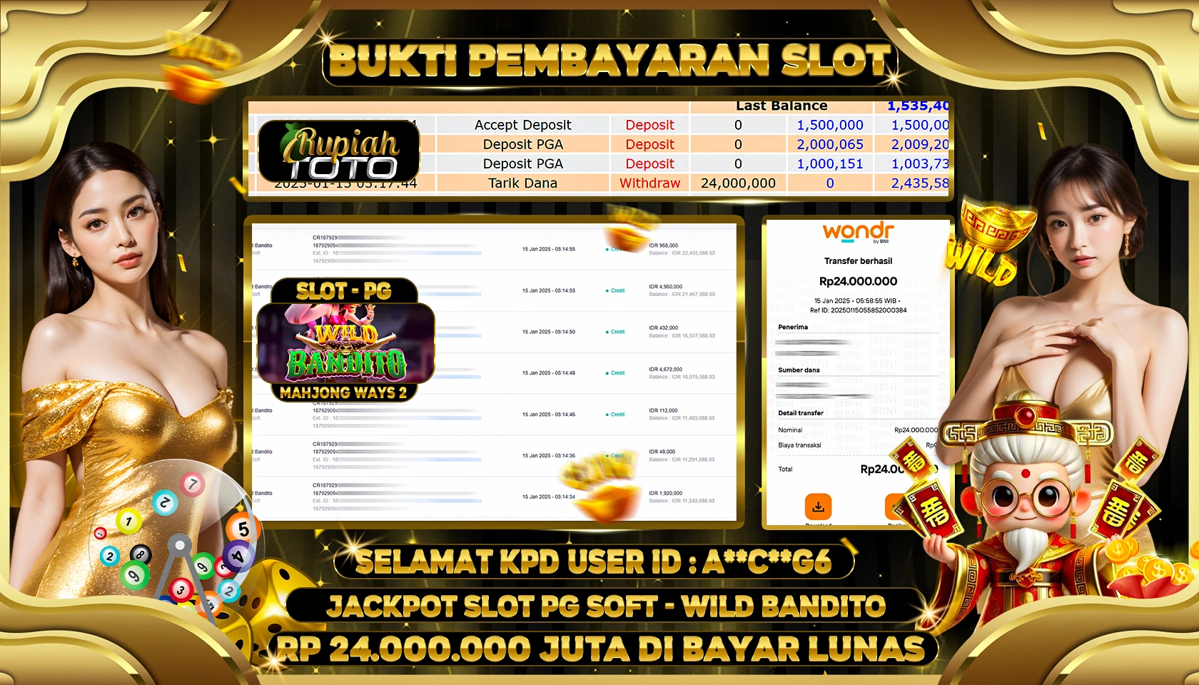 RUPIAHTOTO JACKPOT SLOT GAMES WILD BANDITO RP 24.000.000 JUTA LUNAS