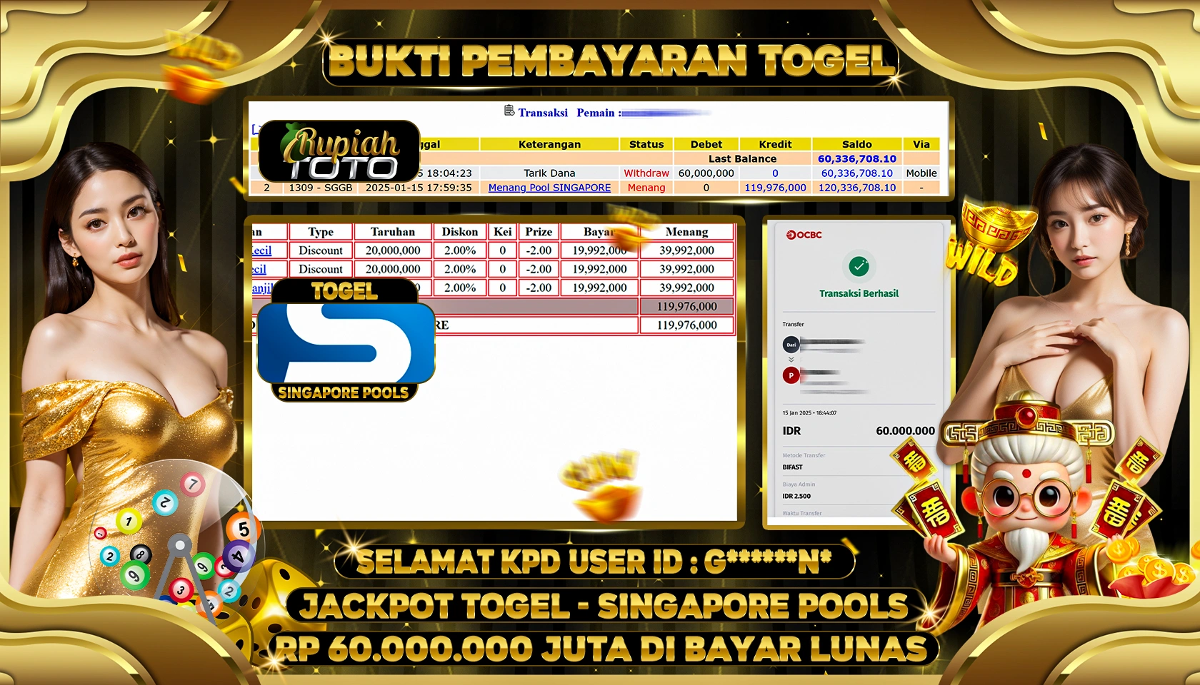 RUPIAHTOTO JACKPOT TOGEL PASARAN SINGAPORE POOLS RP 60.000.000 JUTA LUNAS