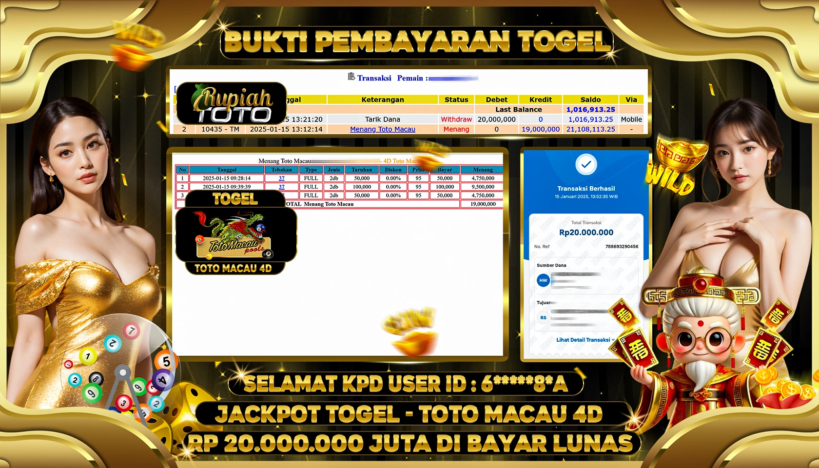 RUPIAHTOTO JACKPOT TOGEL TOTO MACAU 4D RP 20.000.000 JUTA LUNAS